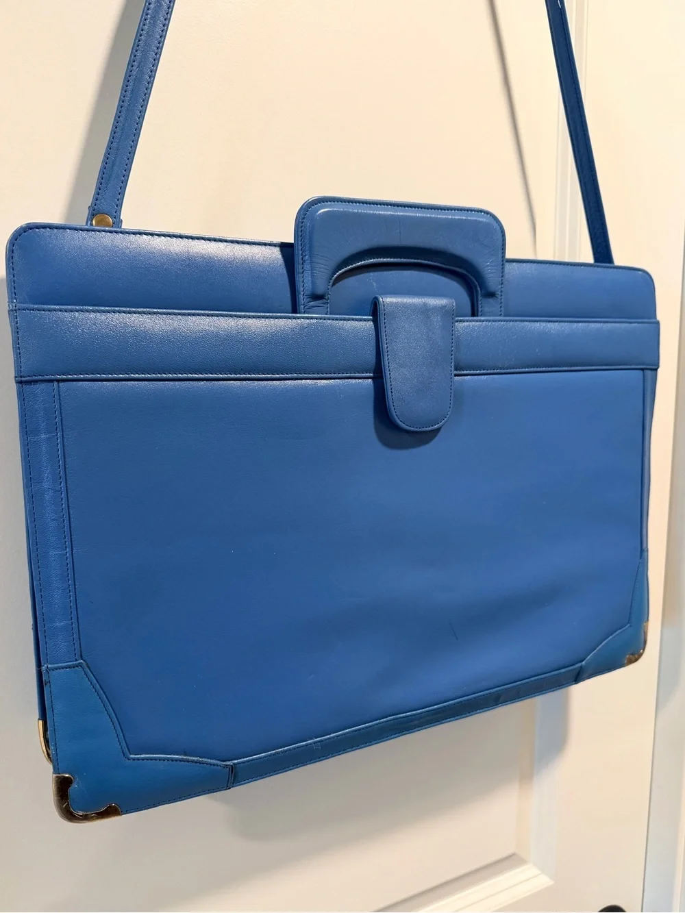 Vintage 1980s Leather of The Sea Leather Portfolio Briefcase Bag in Ocean Blue